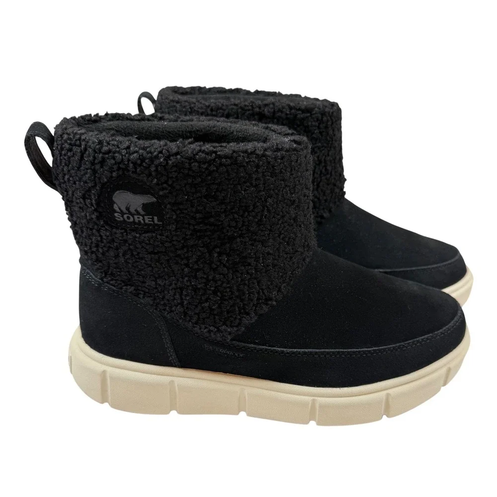 SOREL EXPLORER III SLIP-ON COZY WATERPROOF BOOTIE SUEDE‎ BLACK CHALK Sz 9